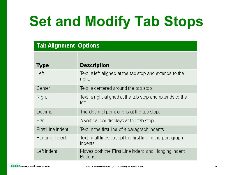 Set and Modify Tab Stops